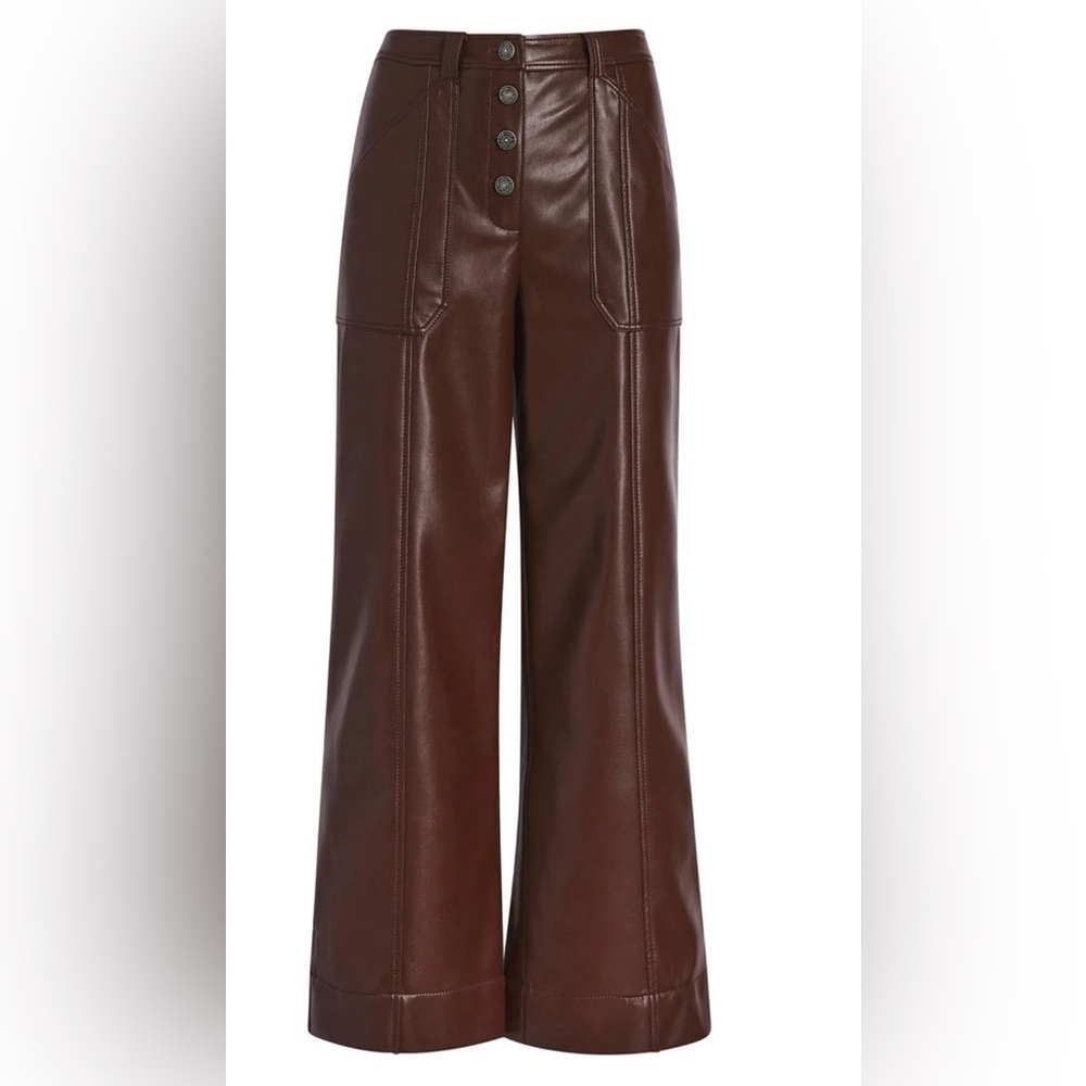 CINQ A SEPT Benji Faux Leather cropped Pants color tabaco